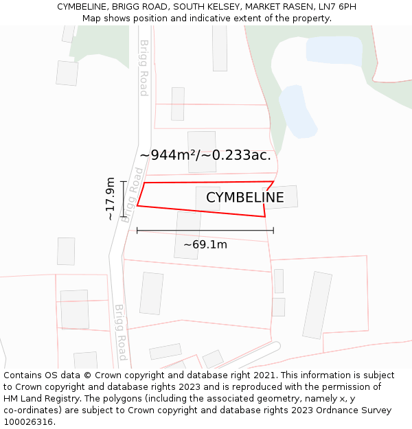 CYMBELINE, BRIGG ROAD, SOUTH KELSEY, MARKET RASEN, LN7 6PH: Plot and title map