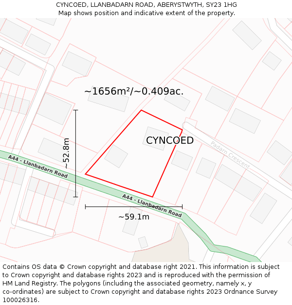 CYNCOED, LLANBADARN ROAD, ABERYSTWYTH, SY23 1HG: Plot and title map