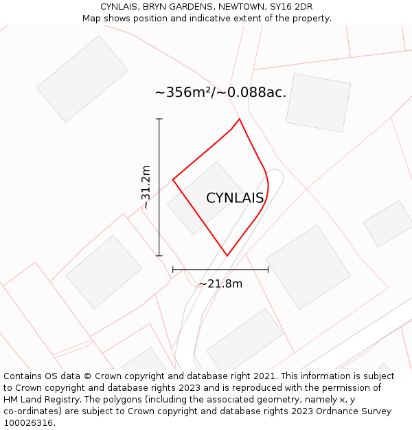 CYNLAIS, BRYN GARDENS, NEWTOWN, SY16 2DR: Plot and title map