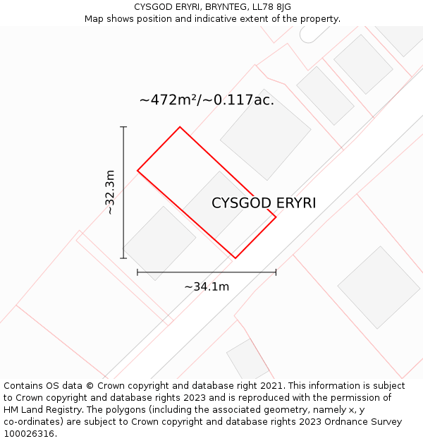 CYSGOD ERYRI, BRYNTEG, LL78 8JG: Plot and title map