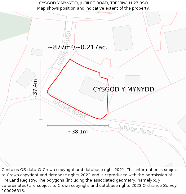 CYSGOD Y MYNYDD, JUBILEE ROAD, TREFRIW, LL27 0SQ: Plot and title map