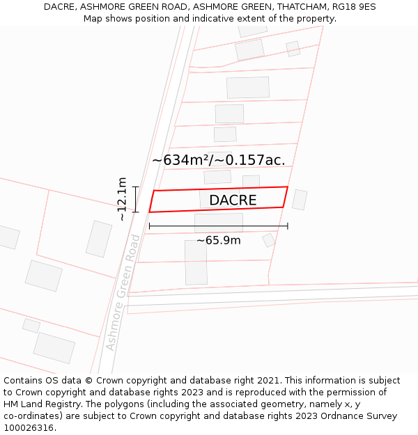 DACRE, ASHMORE GREEN ROAD, ASHMORE GREEN, THATCHAM, RG18 9ES: Plot and title map