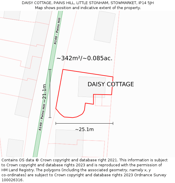 DAISY COTTAGE, PAINS HILL, LITTLE STONHAM, STOWMARKET, IP14 5JH: Plot and title map