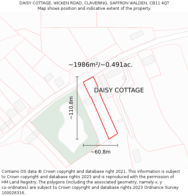 DAISY COTTAGE, WICKEN ROAD, CLAVERING, SAFFRON WALDEN, CB11 4QT: Plot and title map