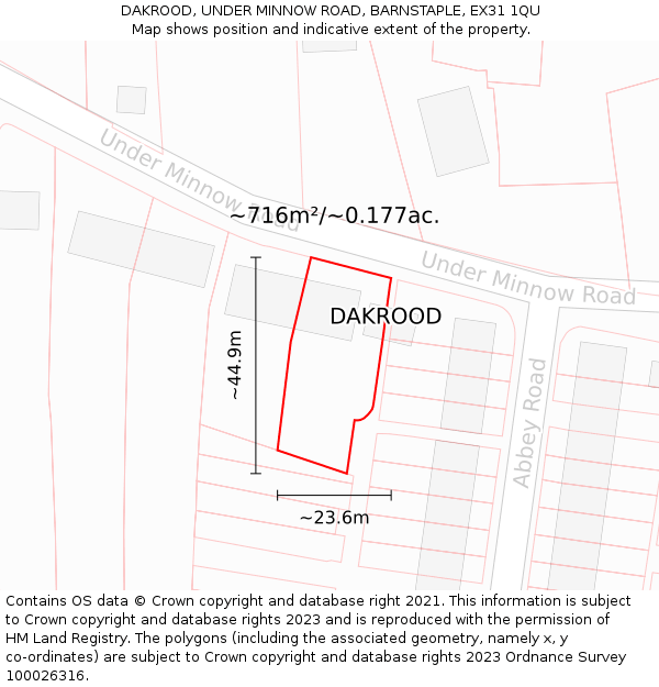 DAKROOD, UNDER MINNOW ROAD, BARNSTAPLE, EX31 1QU: Plot and title map