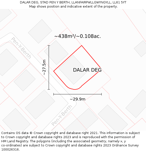 DALAR DEG, STAD PEN Y BERTH, LLANFAIRPWLLGWYNGYLL, LL61 5YT: Plot and title map