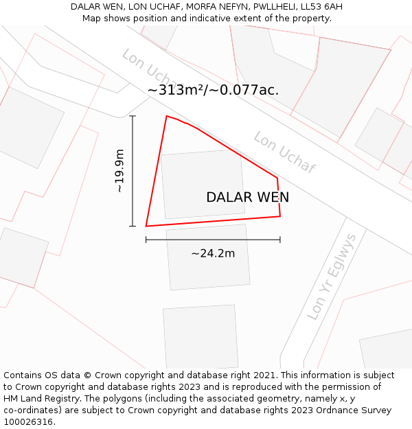 DALAR WEN, LON UCHAF, MORFA NEFYN, PWLLHELI, LL53 6AH: Plot and title map