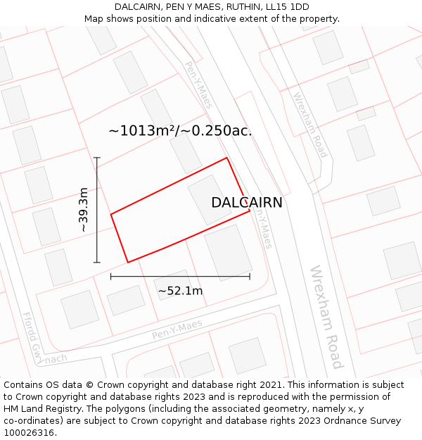 DALCAIRN, PEN Y MAES, RUTHIN, LL15 1DD: Plot and title map