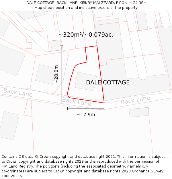 DALE COTTAGE, BACK LANE, KIRKBY MALZEARD, RIPON, HG4 3SH: Plot and title map