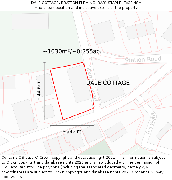 DALE COTTAGE, BRATTON FLEMING, BARNSTAPLE, EX31 4SA: Plot and title map