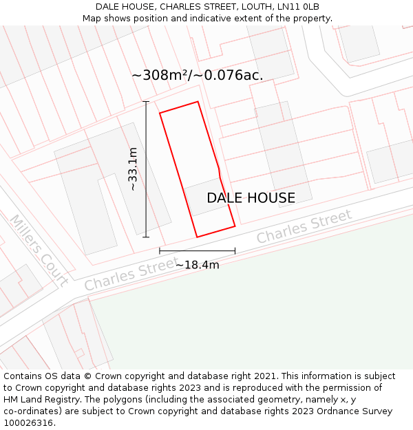 DALE HOUSE, CHARLES STREET, LOUTH, LN11 0LB: Plot and title map