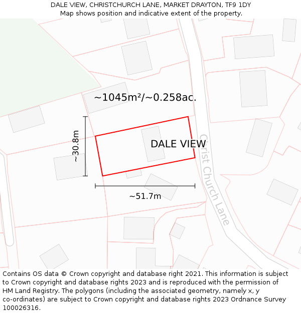 DALE VIEW, CHRISTCHURCH LANE, MARKET DRAYTON, TF9 1DY: Plot and title map