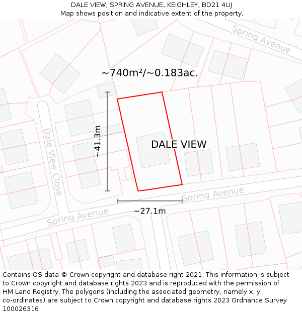 DALE VIEW, SPRING AVENUE, KEIGHLEY, BD21 4UJ: Plot and title map