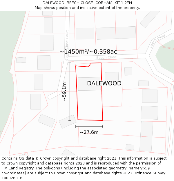 DALEWOOD, BEECH CLOSE, COBHAM, KT11 2EN: Plot and title map