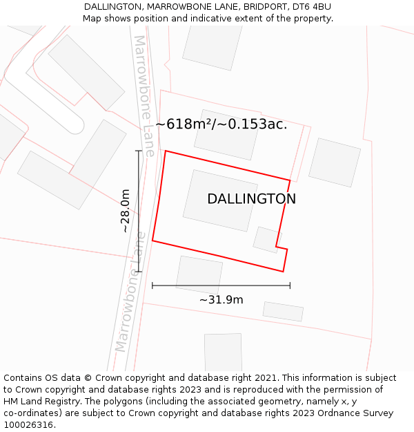 DALLINGTON, MARROWBONE LANE, BRIDPORT, DT6 4BU: Plot and title map