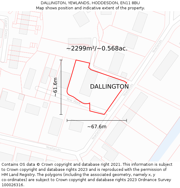 DALLINGTON, YEWLANDS, HODDESDON, EN11 8BU: Plot and title map