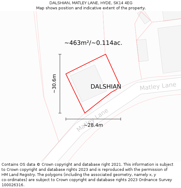 DALSHIAN, MATLEY LANE, HYDE, SK14 4EG: Plot and title map