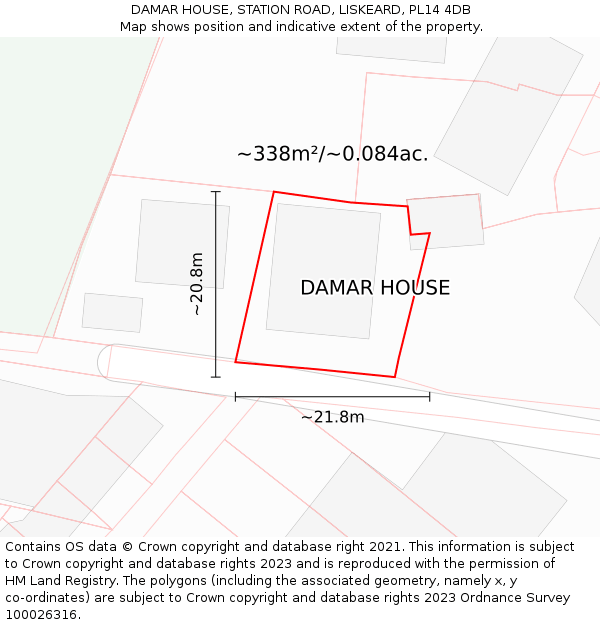 DAMAR HOUSE, STATION ROAD, LISKEARD, PL14 4DB: Plot and title map