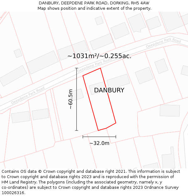 DANBURY, DEEPDENE PARK ROAD, DORKING, RH5 4AW: Plot and title map