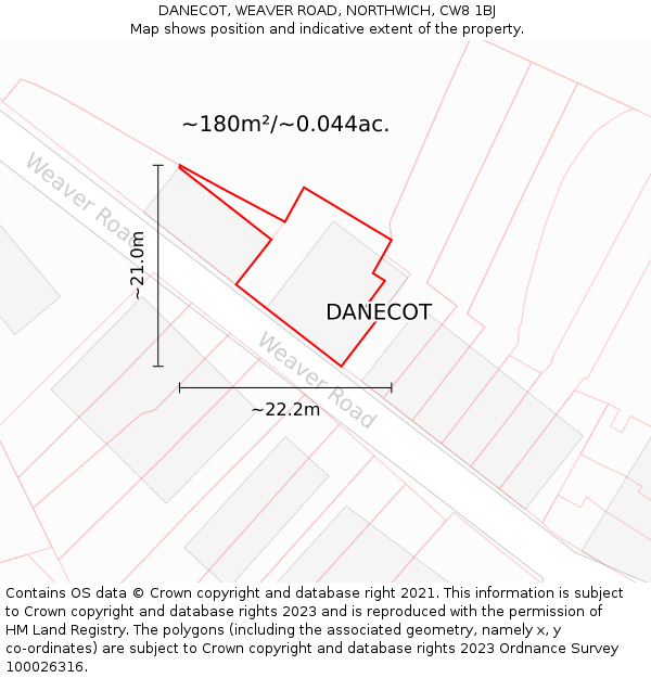 DANECOT, WEAVER ROAD, NORTHWICH, CW8 1BJ: Plot and title map