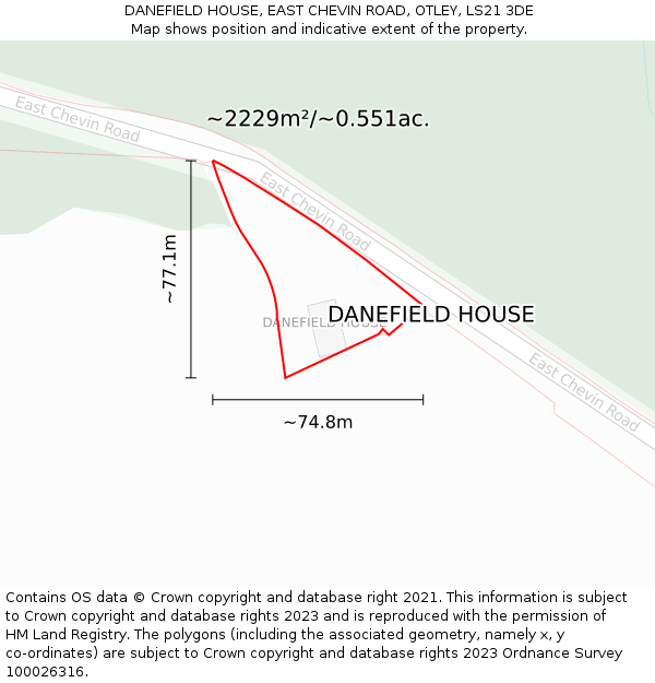 DANEFIELD HOUSE, EAST CHEVIN ROAD, OTLEY, LS21 3DE: Plot and title map