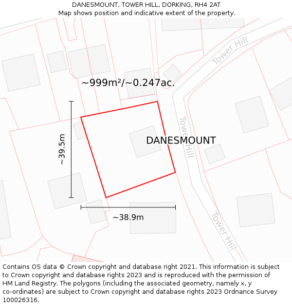 DANESMOUNT, TOWER HILL, DORKING, RH4 2AT: Plot and title map