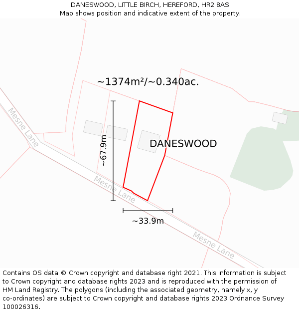 DANESWOOD, LITTLE BIRCH, HEREFORD, HR2 8AS: Plot and title map