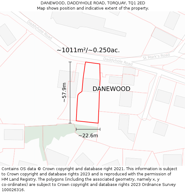 DANEWOOD, DADDYHOLE ROAD, TORQUAY, TQ1 2ED: Plot and title map