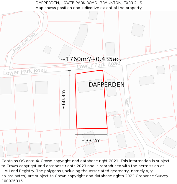 DAPPERDEN, LOWER PARK ROAD, BRAUNTON, EX33 2HS: Plot and title map