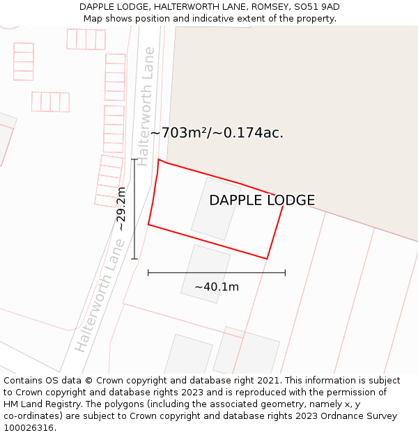 DAPPLE LODGE, HALTERWORTH LANE, ROMSEY, SO51 9AD: Plot and title map