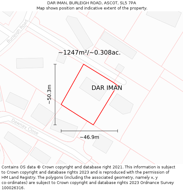 DAR IMAN, BURLEIGH ROAD, ASCOT, SL5 7PA: Plot and title map