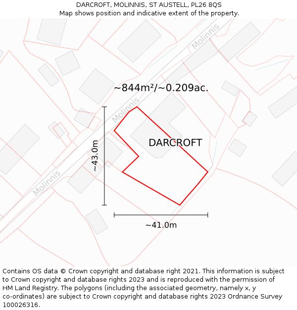 DARCROFT, MOLINNIS, ST AUSTELL, PL26 8QS: Plot and title map