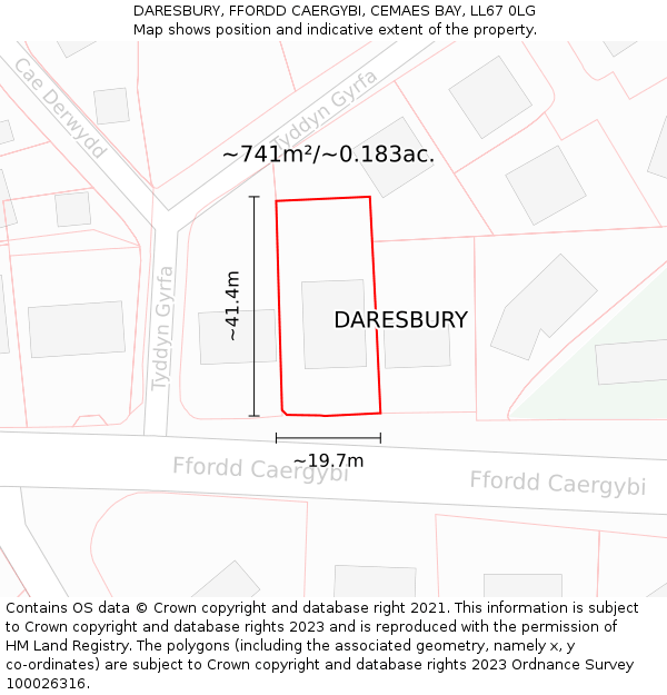 DARESBURY, FFORDD CAERGYBI, CEMAES BAY, LL67 0LG: Plot and title map