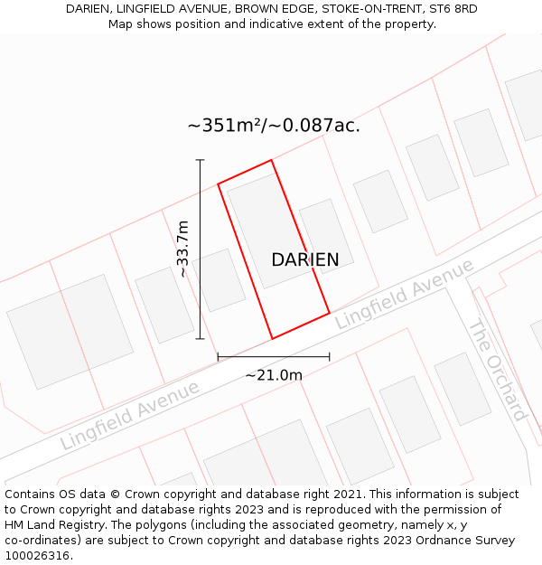 DARIEN, LINGFIELD AVENUE, BROWN EDGE, STOKE-ON-TRENT, ST6 8RD: Plot and title map