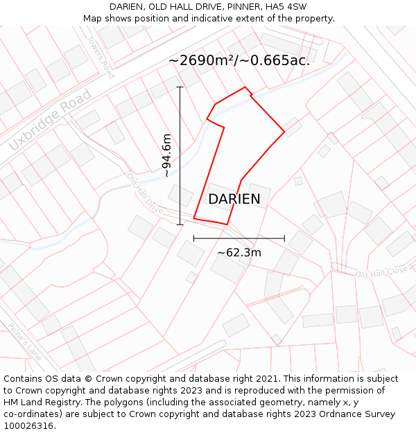 DARIEN, OLD HALL DRIVE, PINNER, HA5 4SW: Plot and title map