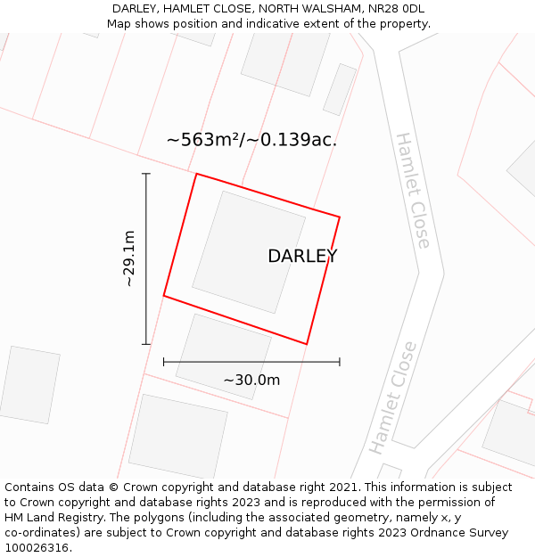 DARLEY, HAMLET CLOSE, NORTH WALSHAM, NR28 0DL: Plot and title map