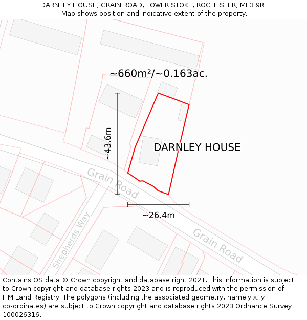 DARNLEY HOUSE, GRAIN ROAD, LOWER STOKE, ROCHESTER, ME3 9RE: Plot and title map