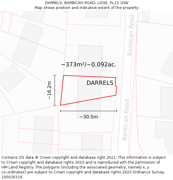 DARRELS, BARBICAN ROAD, LOOE, PL13 1NW: Plot and title map