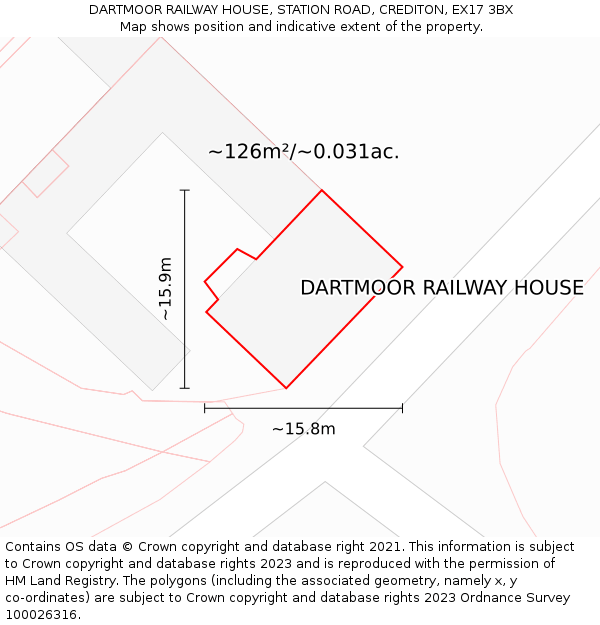 DARTMOOR RAILWAY HOUSE, STATION ROAD, CREDITON, EX17 3BX: Plot and title map