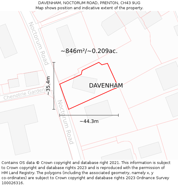 DAVENHAM, NOCTORUM ROAD, PRENTON, CH43 9UG: Plot and title map