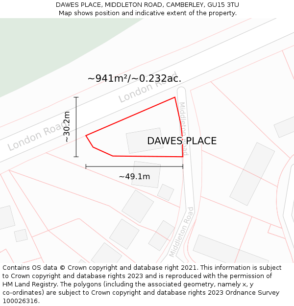DAWES PLACE, MIDDLETON ROAD, CAMBERLEY, GU15 3TU: Plot and title map