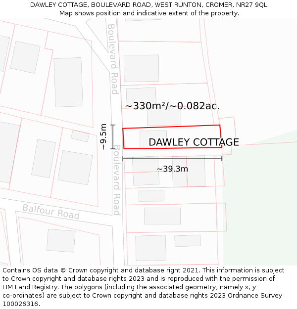 DAWLEY COTTAGE, BOULEVARD ROAD, WEST RUNTON, CROMER, NR27 9QL: Plot and title map