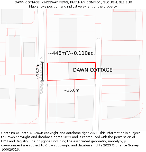 DAWN COTTAGE, KINGSWAY MEWS, FARNHAM COMMON, SLOUGH, SL2 3UR: Plot and title map
