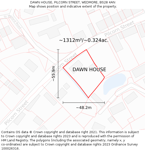 DAWN HOUSE, PILCORN STREET, WEDMORE, BS28 4AN: Plot and title map