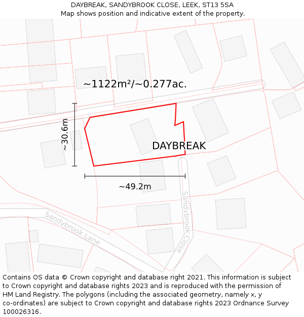 DAYBREAK, SANDYBROOK CLOSE, LEEK, ST13 5SA: Plot and title map