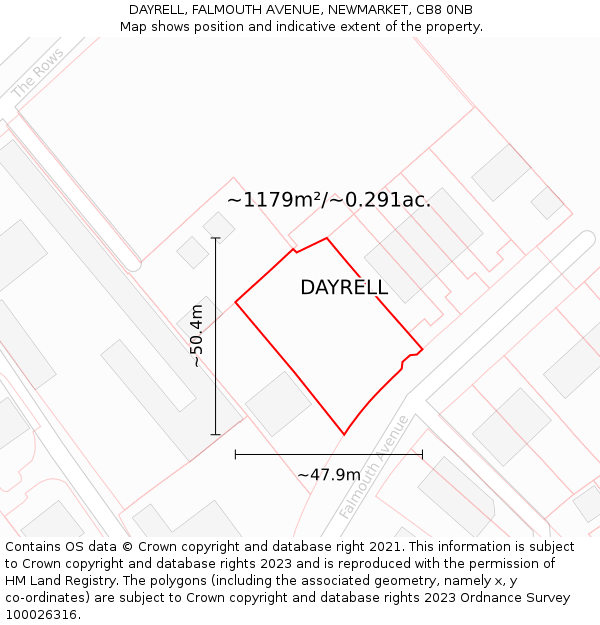 DAYRELL, FALMOUTH AVENUE, NEWMARKET, CB8 0NB: Plot and title map