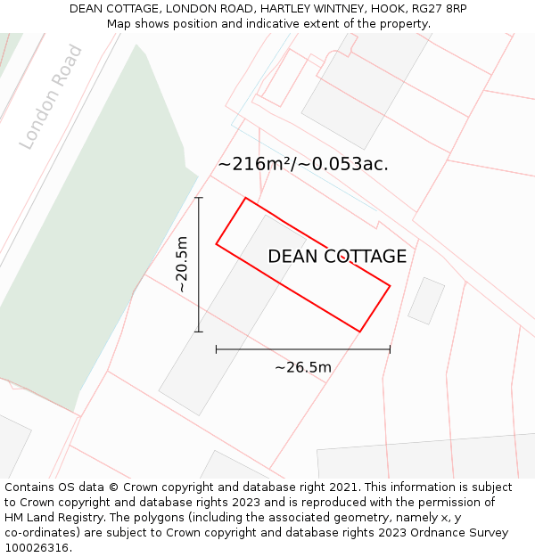 DEAN COTTAGE, LONDON ROAD, HARTLEY WINTNEY, HOOK, RG27 8RP: Plot and title map