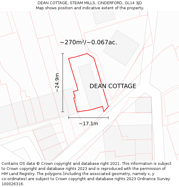 DEAN COTTAGE, STEAM MILLS, CINDERFORD, GL14 3JD: Plot and title map