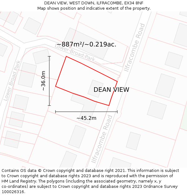 DEAN VIEW, WEST DOWN, ILFRACOMBE, EX34 8NF: Plot and title map