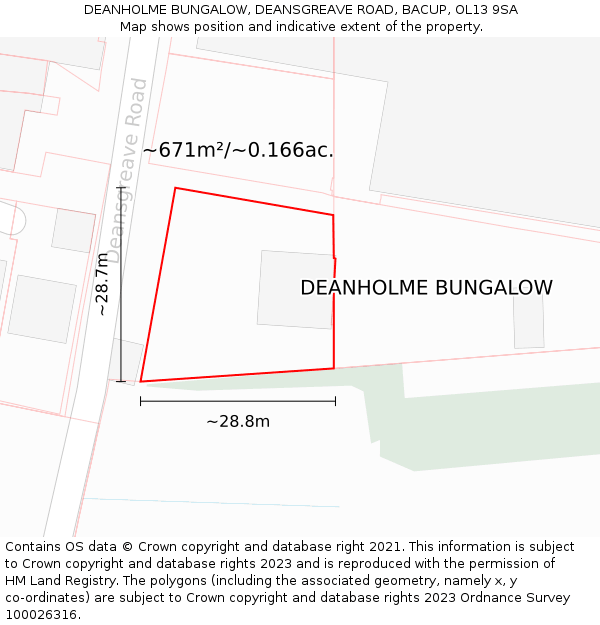 DEANHOLME BUNGALOW, DEANSGREAVE ROAD, BACUP, OL13 9SA: Plot and title map